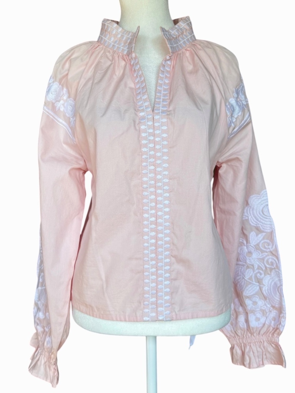 Julia Amory Pink Blouse with White Embroidery Sz M